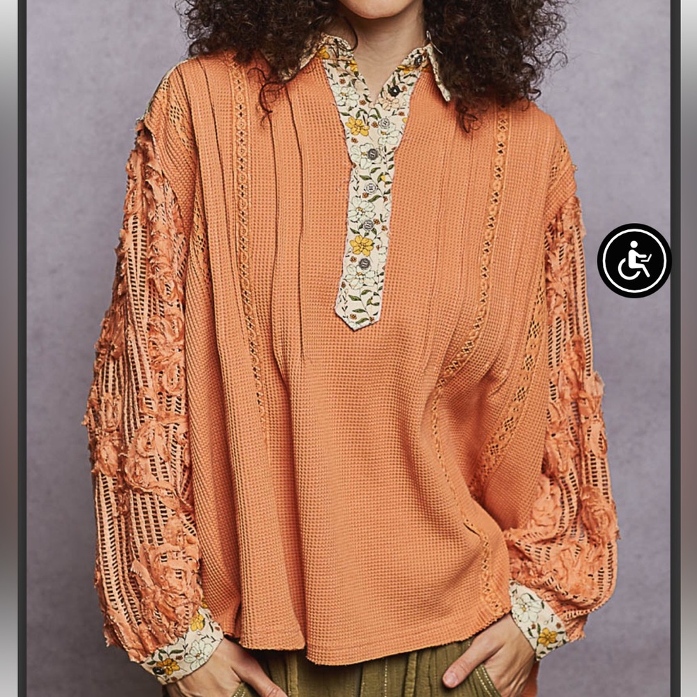 POL Orange & Floral Top
